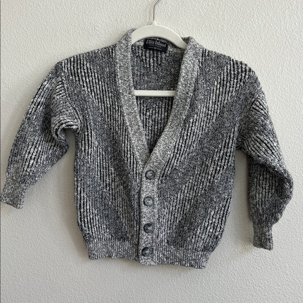 ELLIS ISLAND Buttoned Cardigan Sweater 80s V-Neck Heathered Gray Boy's M